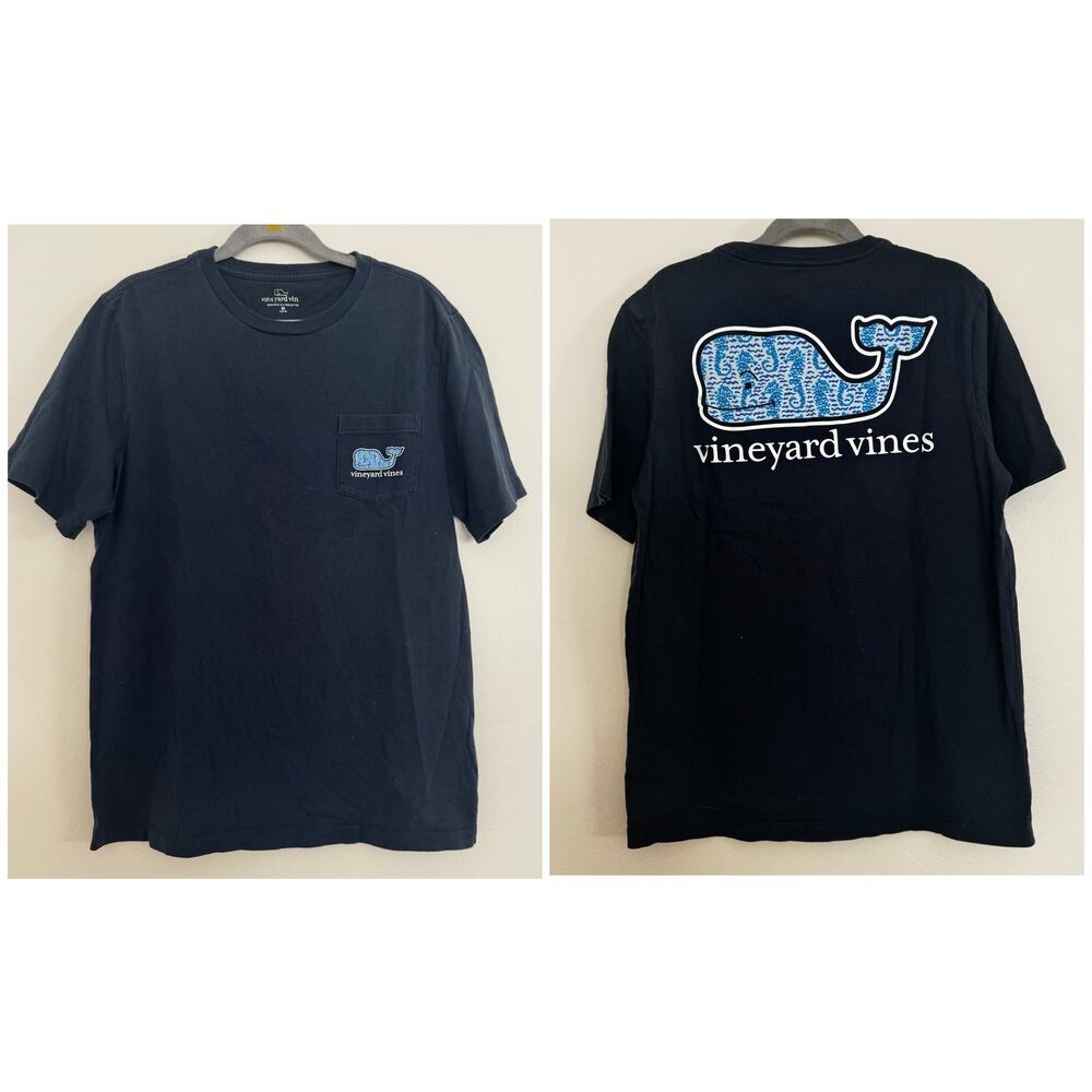 Vineyard Vines Vintage Whale Pocket Tee in Navy Blue